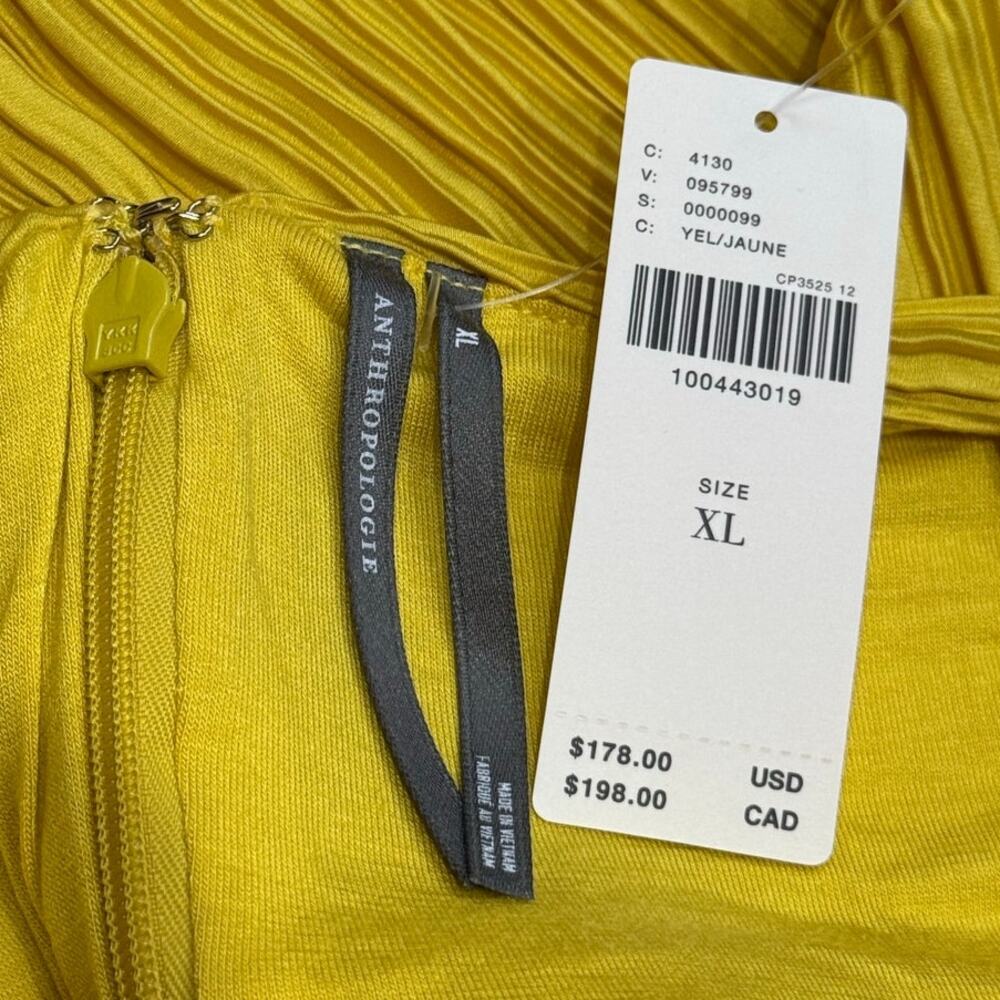 Anthropologie Pleated Satin Midi Dress with Wide Straps Yellow XL - Picture 5 of 8